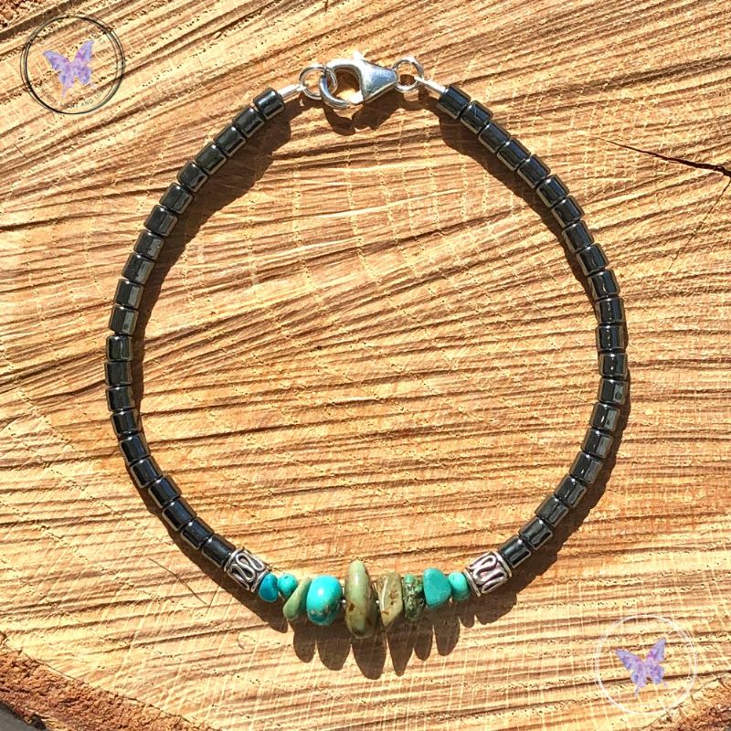 Hematite Bracelet With Turquoise Chips